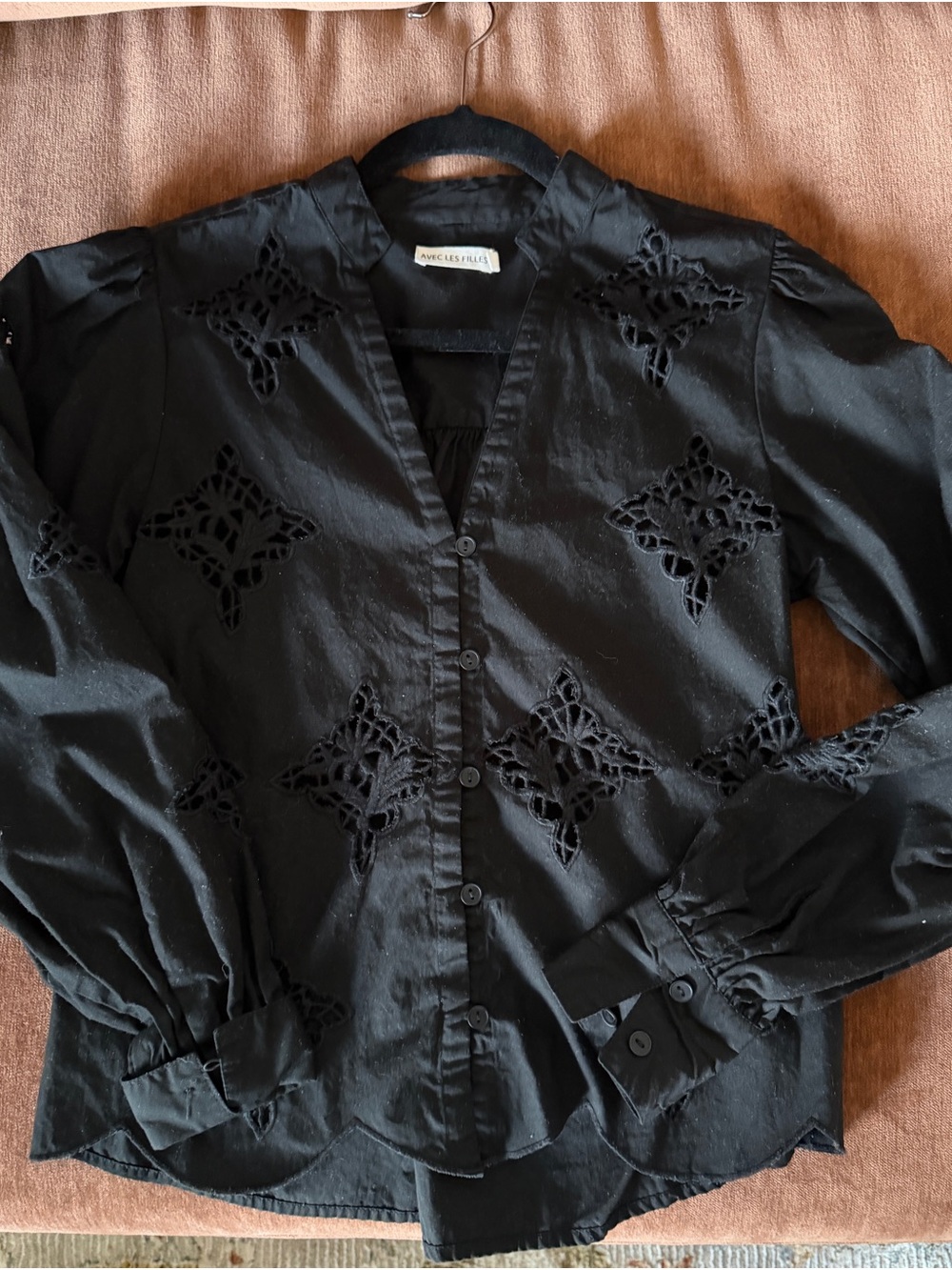 Aced Les Filles Black Eyelet Button-Down Shirt